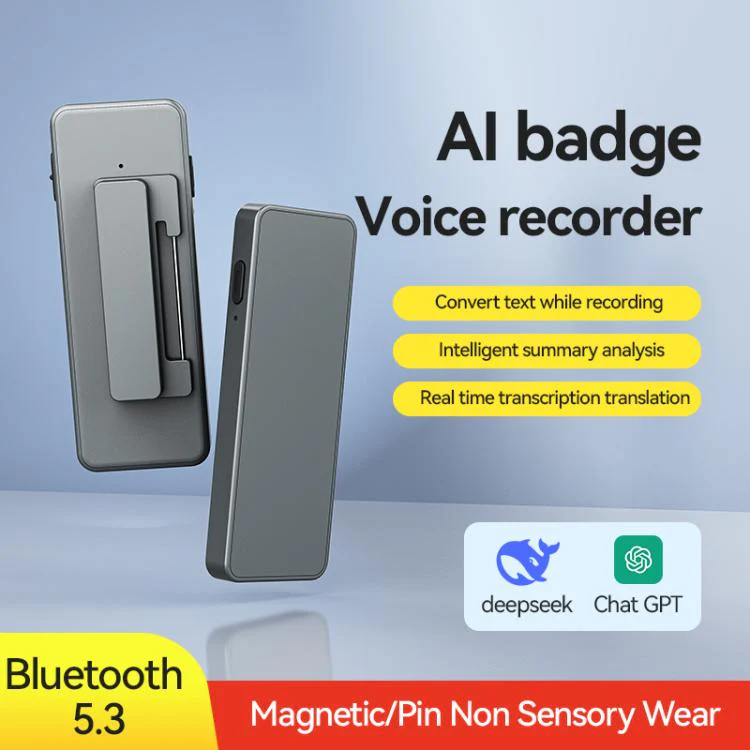 A7 Employee ID Badge AI Voice Recorder with Pin Support AIREC-APP, Memory:256GB(Grey) - Image 4