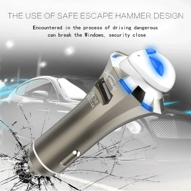 A8 3 in 1 Bluetooth Earphone & Safety Hammer & Car Charger, Support Hands-free Call & USB Quick Charger Function - Image 7