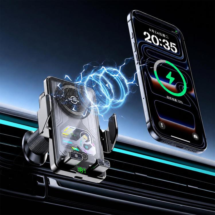 A8 Cooling Wireless Charger Car Air Outlet Holder With Digital display screen(Black)