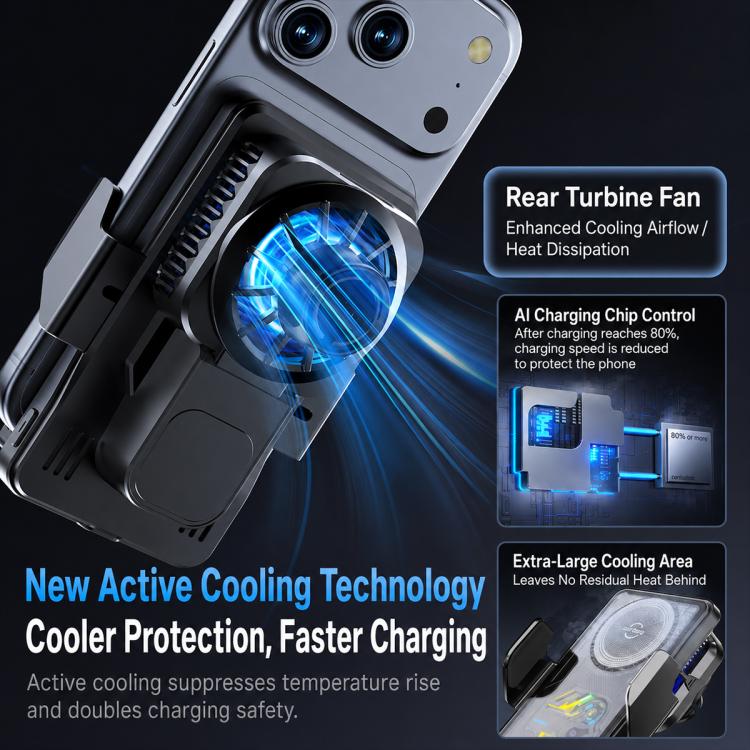 A8 Cooling Wireless Charger Car Air Outlet Holder With Digital display screen(Black) - Image 6