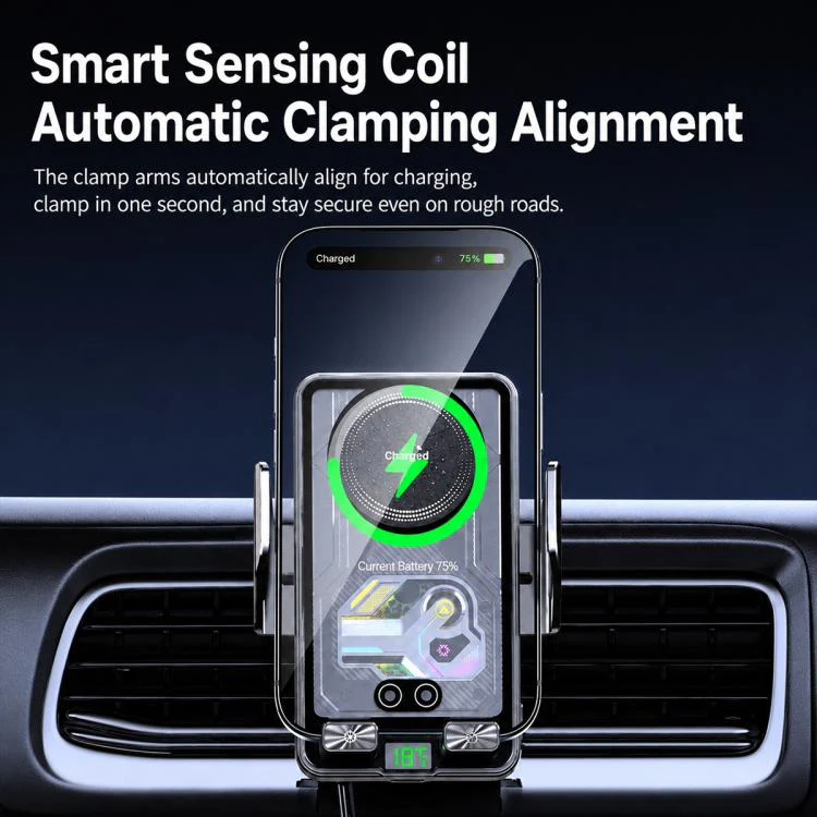 A8 Cooling Wireless Charger Car Air Outlet Holder With Digital display screen(Black) - Image 8
