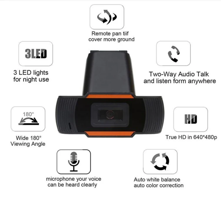 A870 480P Pixels HD 360 Degree WebCam USB 2.0 PC Camera with Microphone for Skype Computer PC Laptop, Cable Length: 1.4m(Orange) - Image 6