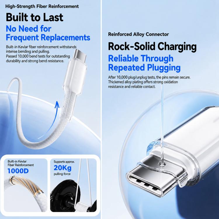 ABEEL A62 PD60W USB-C/Type-C to USB-C/Type-C Fast Charging Braided Data Cable Length: 1.5m White - Image 7