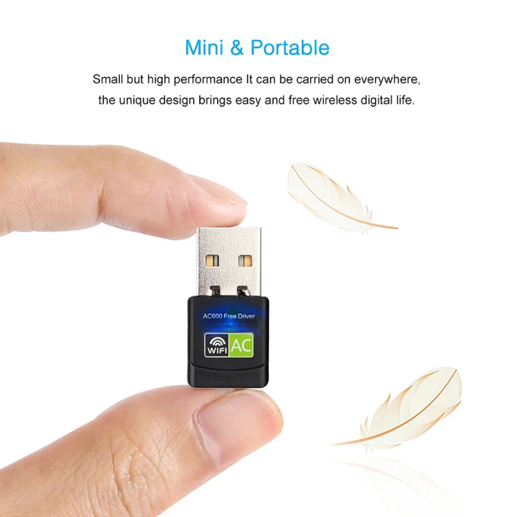 AC600Mbps 2.4GHz & 5GHz Dual Band USB 2.0 WiFi Free Drive Adapter External Network Card - Image 4