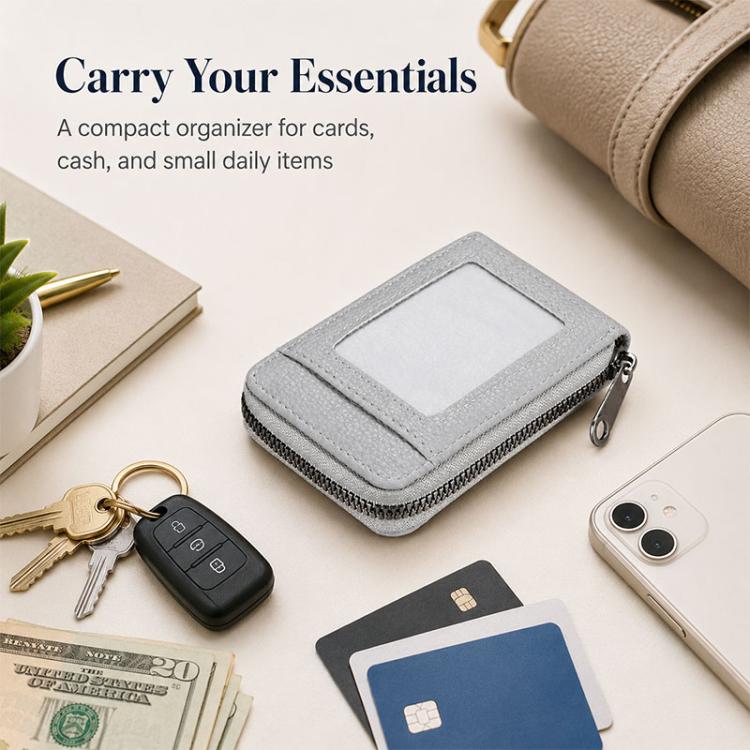 Accordion Multi-card Slot PU Leather Zipper Card Bag(Grey) - Image 5