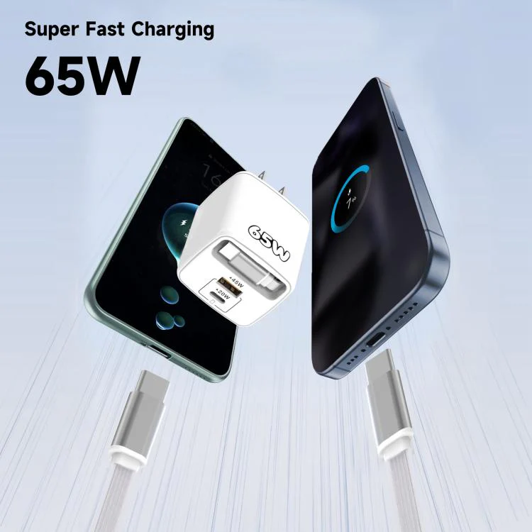 ADC-PD013 Sugar Cube 65W Type-C and USB Dual-port Fast Charger with Type-C Retractable Cable, Plug:UK Plug(White) - Image 5