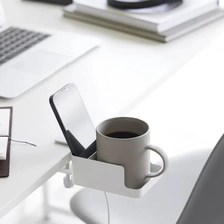 Adjustable Clamp-On Desktop Cup Holder Organizer For Phone, Remote, Plants, Water Bottle(White) - Image 2