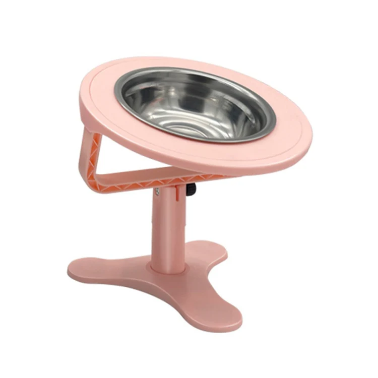 Adjustable Height Anti-Tip Pet High Stand Bowl(Pink)