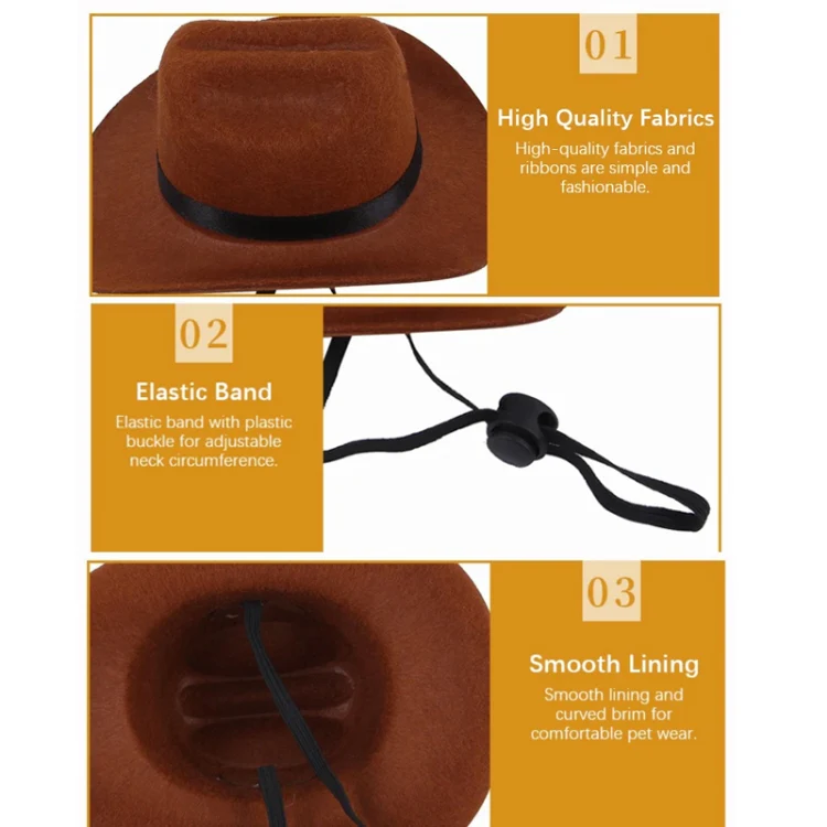 Adjustable Pet Cowboy Hat Dog Cosplay Cap Holiday Costume Party Decoration, Size: M(Brown) - Image 5