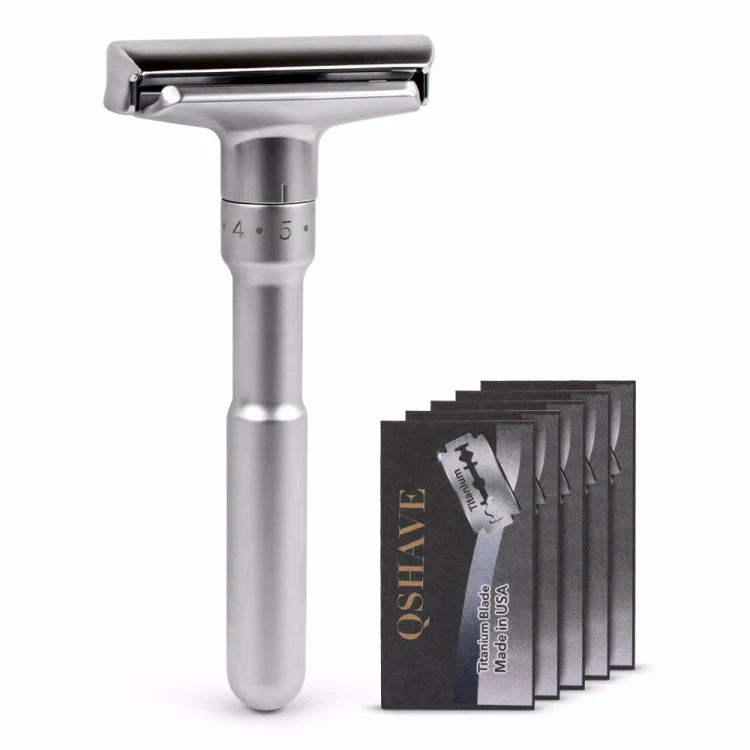 Adjustable Safety Razor Double Edge Classic Mens Shaving Hair Removal Shaver with 5 Blades(Silver Gray) - Image 7