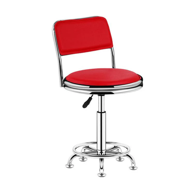 Adjustable Swivel Salon Stool Hydraulic Bar Stool With Footrest 41-53cm Stationary Glides Red