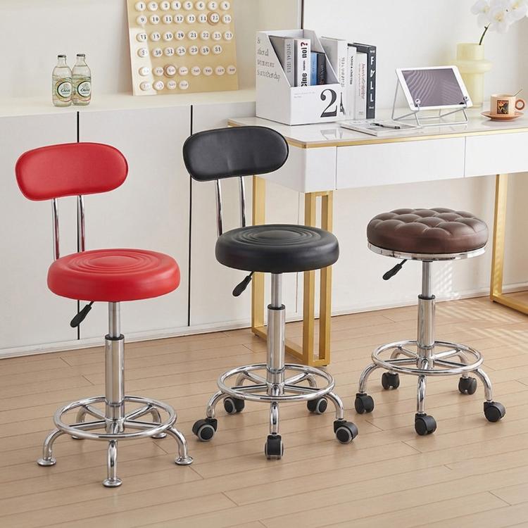 Adjustable Swivel Salon Stool Hydraulic Bar Stool With Footrest 41-53cm Stationary Glides Red - Image 2
