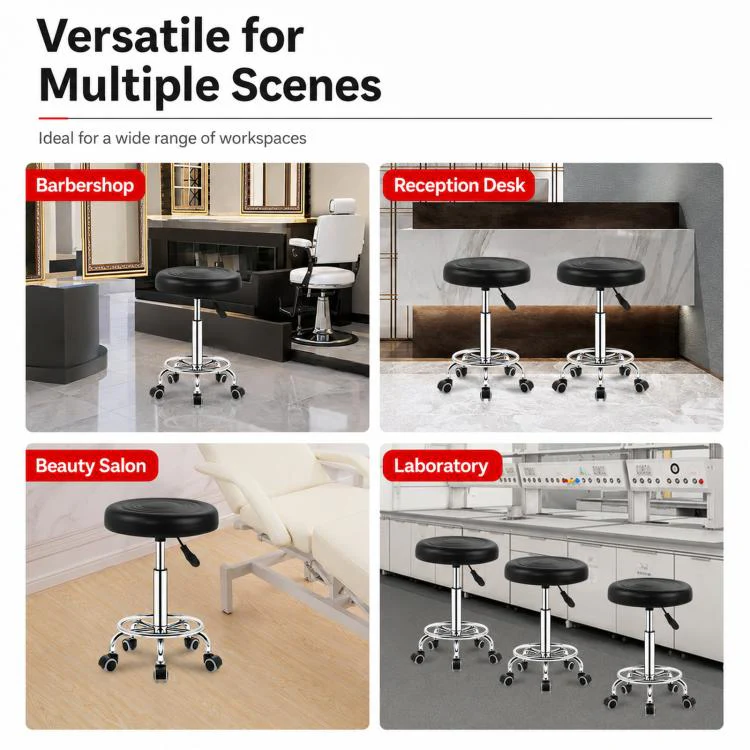 Adjustable Swivel Salon Stool Hydraulic Bar Stool With Footrest 41-53cm Stationary Glides Red - Image 6