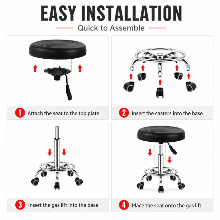 Adjustable Swivel Salon Stool Hydraulic Bar Stool With Footrest 42-54cm Stationary Glides Blue - Image 8