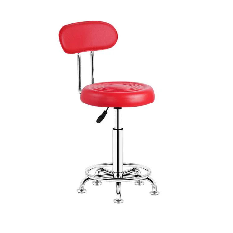 Adjustable Swivel Salon Stool Hydraulic Bar Stool With Footrest 42-54cm Stationary Glides Red