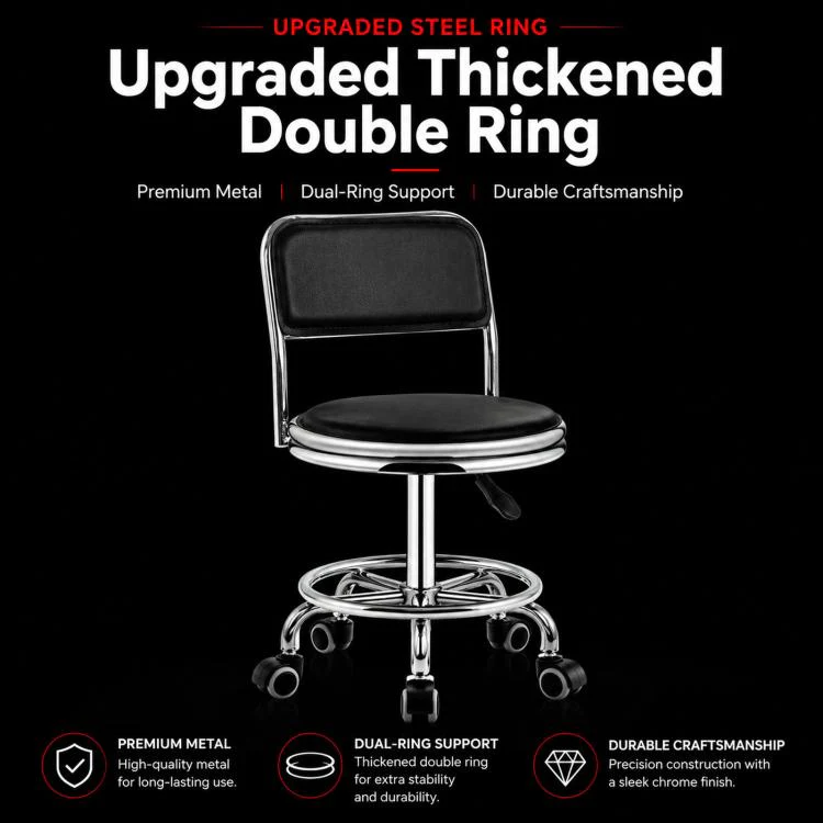 Adjustable Swivel Salon Stool Hydraulic Bar Stool With Footrest 45-57cm Bread Iron Wheels Black - Image 5