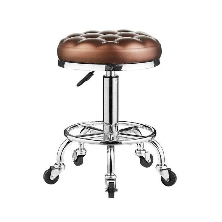 Adjustable Swivel Salon Stool Hydraulic Bar Stool With Footrest 45-57cm Bread Iron Wheels Brown