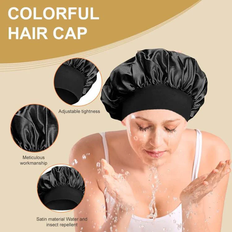 Adjustable Women Shower Cap Wide Brim Sleep Cap For Chemotherapy Hair Care(Beige) - Image 6