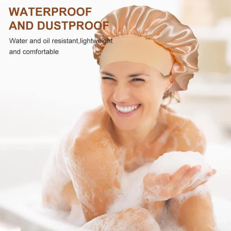 Adjustable Women Shower Cap Wide Brim Sleep Cap For Chemotherapy Hair Care(Rose Pink) - Image 4
