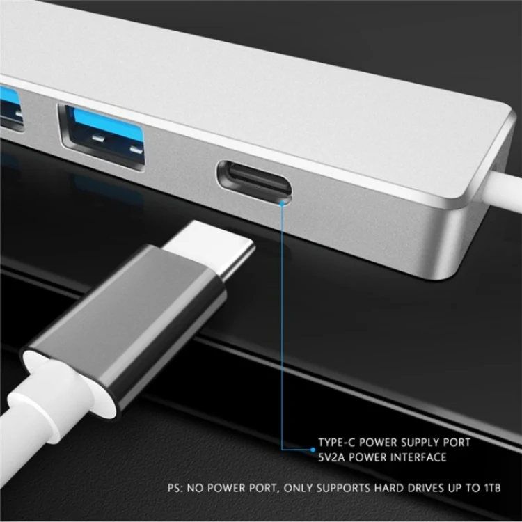 ADS-301C USB-C / Type-C to USB-C + USB 3.0 + 3 x USB 2.0 Expander HUB(Silver) - Image 3
