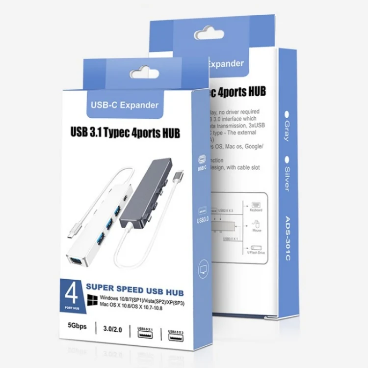 ADS-301C USB-C / Type-C to USB-C + USB 3.0 + 3 x USB 2.0 Expander HUB(Silver) - Image 7