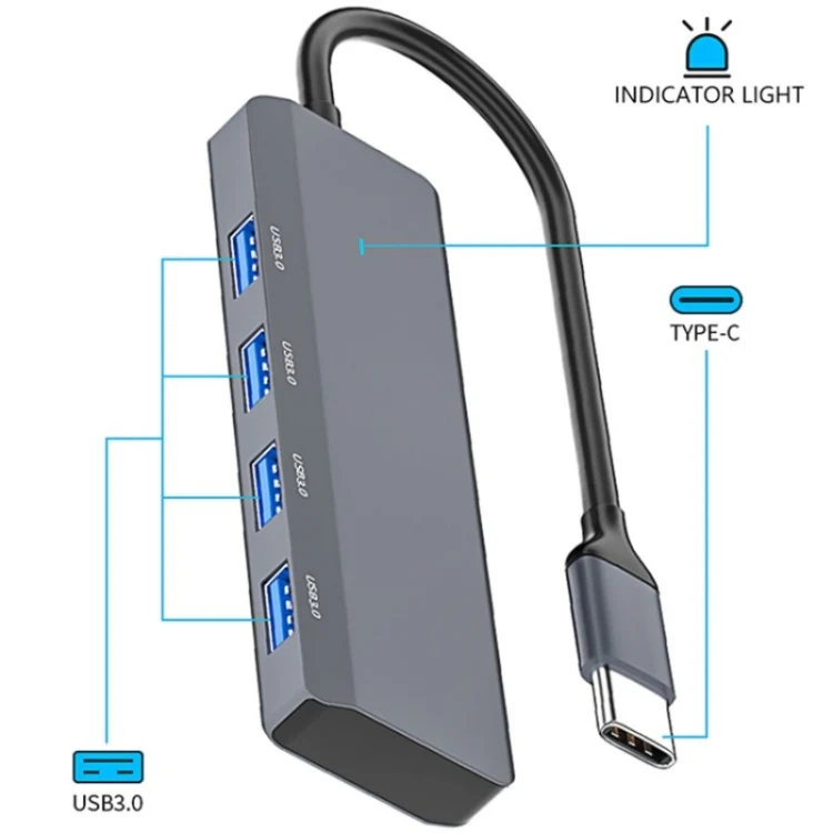 ADS-305C Aluminum Alloy Type-C to 4-Ports USB3.0 USB HUB Laptop Phone Adapter Splitter - Image 4
