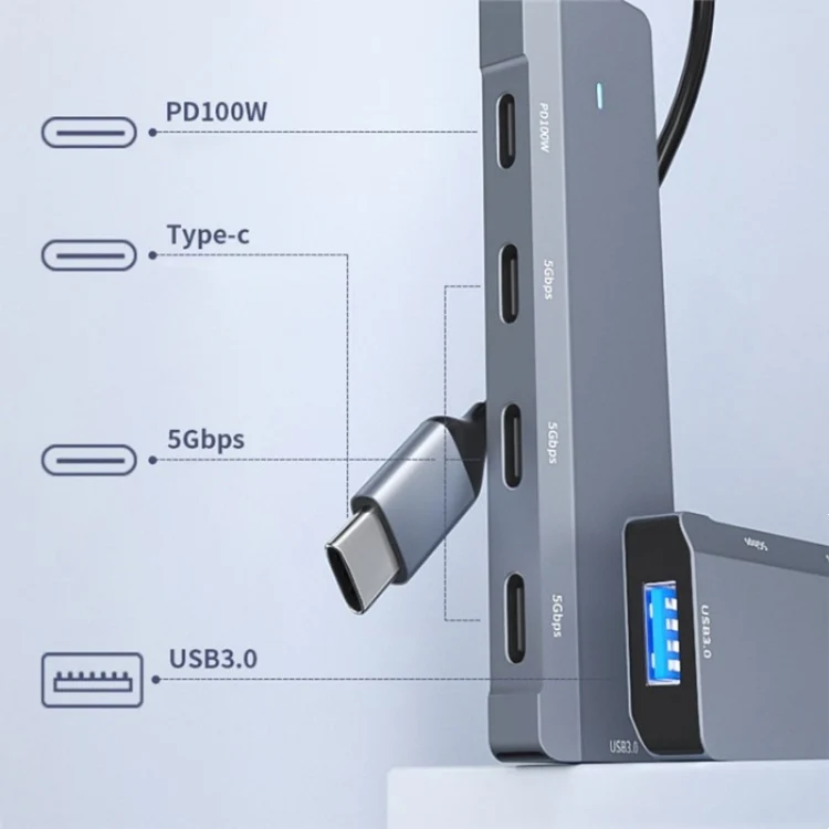 ADS-311C Support PD 100W Fast Charging Converter 5 Port Hub Type-C Hub Adapter - Image 3