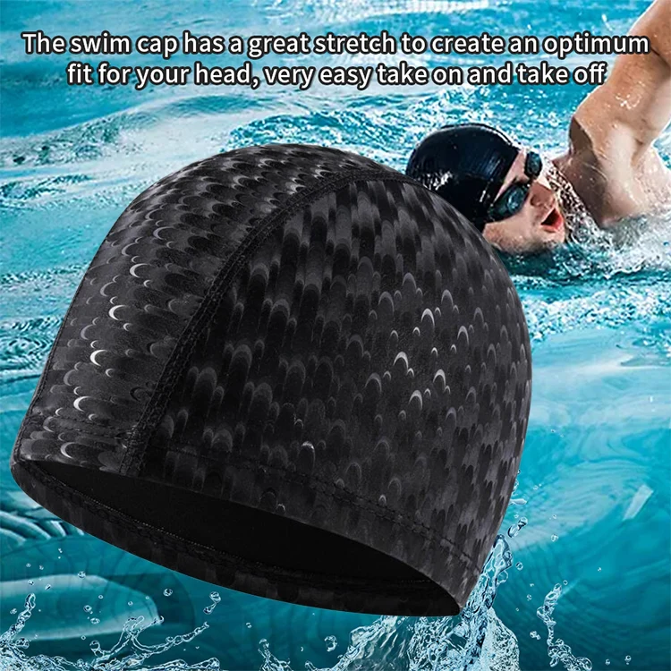 Adult Crescent PU Waterproof Comfortable Earmuff Swimming Cap(Black) - Image 10