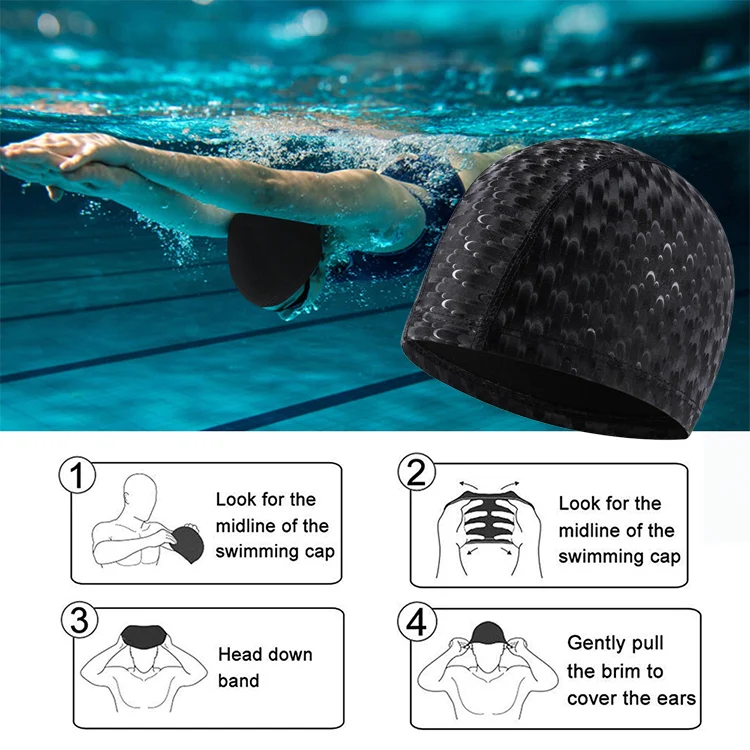 Adult Crescent PU Waterproof Comfortable Earmuff Swimming Cap(Black) - Image 11
