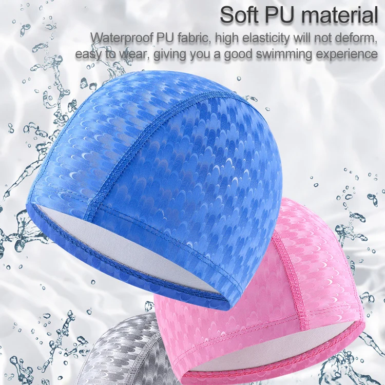 Adult Crescent PU Waterproof Comfortable Earmuff Swimming Cap(Black) - Image 9