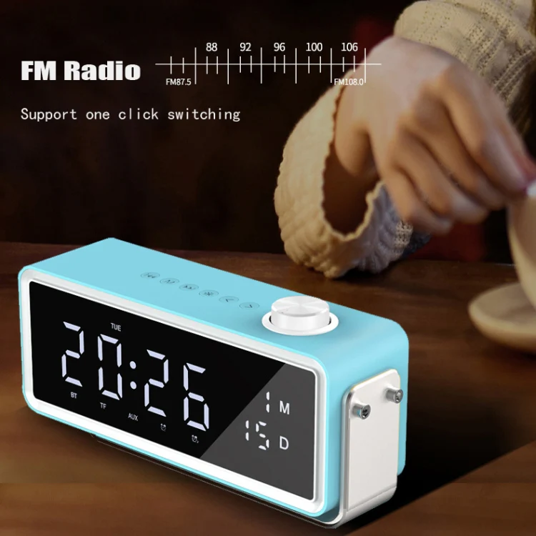 AEC K5 Mirror Alarm Clock Bluetooth Speakers with LED Light Support TF / FM(Black) - Image 3