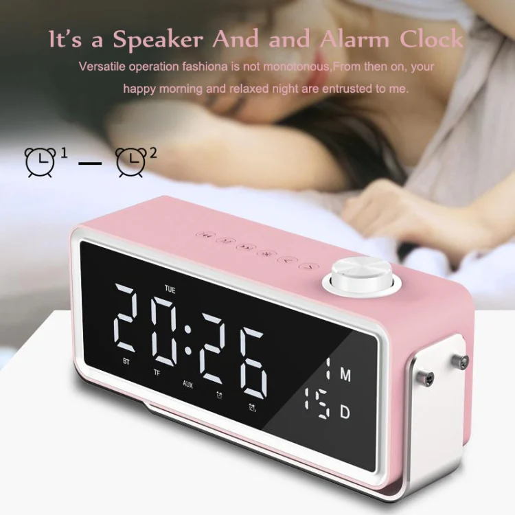 AEC K5 Mirror Alarm Clock Bluetooth Speakers with LED Light Support TF / FM(Black) - Image 5
