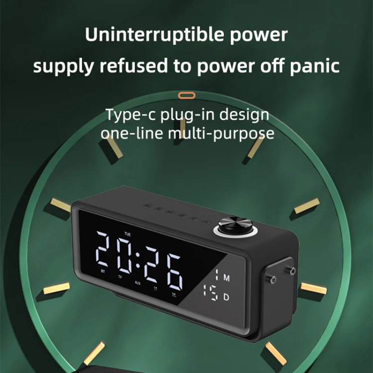 AEC K5 Mirror Alarm Clock Bluetooth Speakers with LED Light Support TF / FM(Black) - Image 8