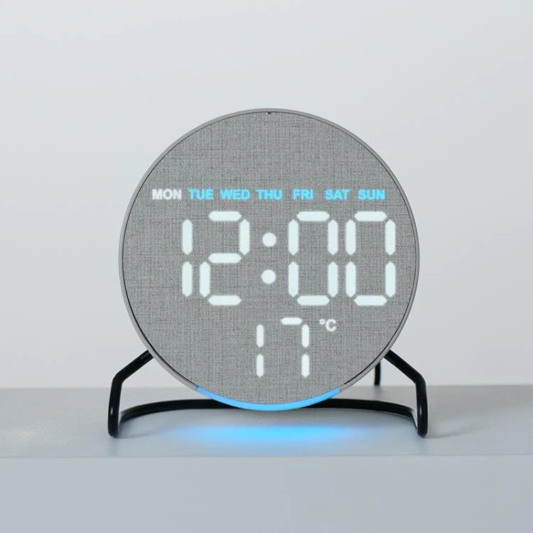 Aesthetic LED Digital Desk Clock Bedside Alarm Clock With Bottom Ambient Light, Countdown Timer, Date And Temperature(2815 Circular Fabric Texture)