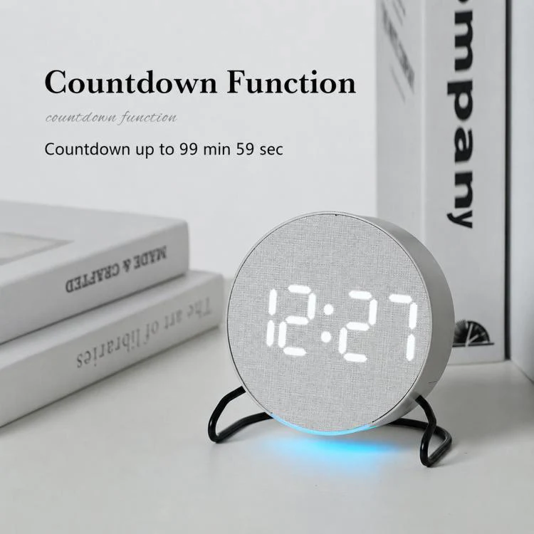 Aesthetic LED Digital Desk Clock Bedside Alarm Clock With Bottom Ambient Light, Countdown Timer, Date And Temperature(2815 Circular Fabric Texture) - Image 6