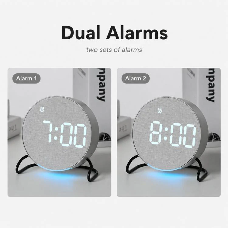 Aesthetic LED Digital Desk Clock Bedside Alarm Clock With Bottom Ambient Light, Countdown Timer, Date And Temperature(2815 Circular Fabric Texture) - Image 7