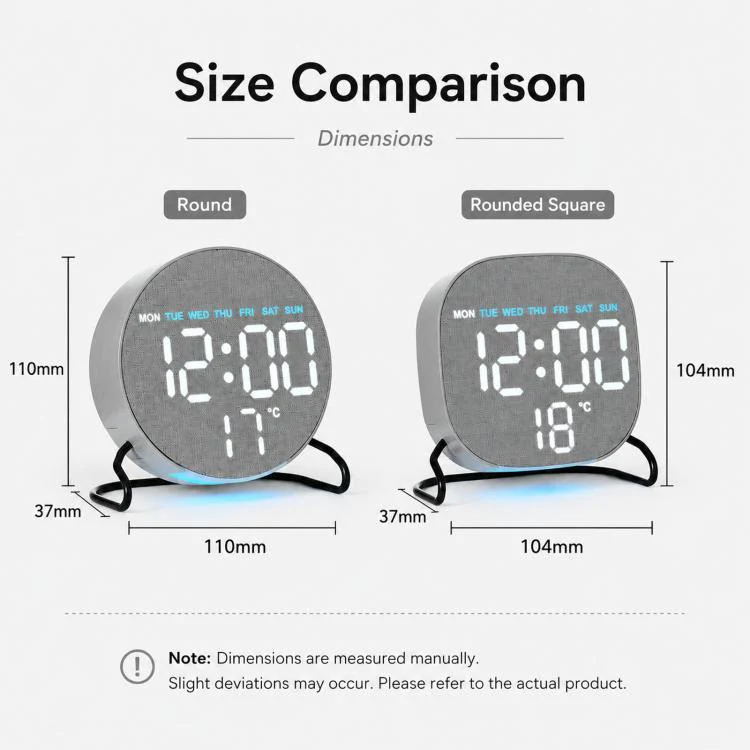 Aesthetic LED Digital Desk Clock Bedside Alarm Clock With Bottom Ambient Light, Countdown Timer, Date And Temperature(2815 Circular Wood Grain) - Image 10