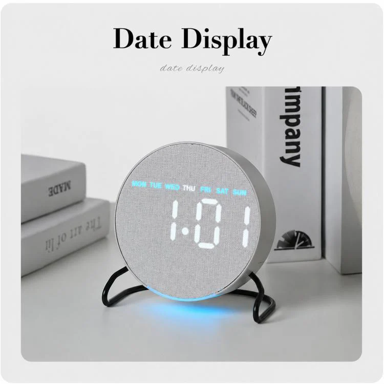 Aesthetic LED Digital Desk Clock Bedside Alarm Clock With Bottom Ambient Light, Countdown Timer, Date And Temperature(2815 Circular Wood Grain) - Image 3