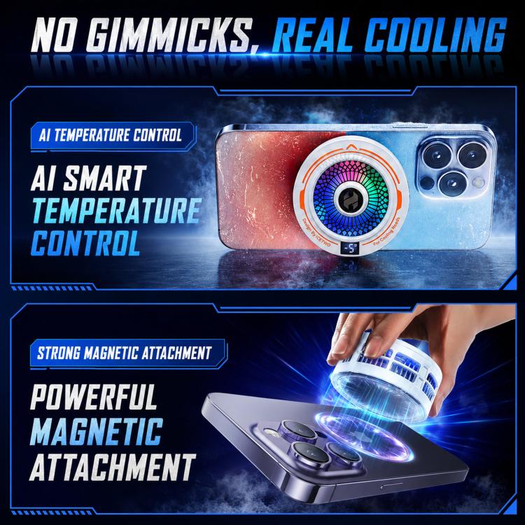 AI Mobile Phone Cooler Magnetic Semiconductor Radiator with Temperature Display & RGB Light White - Image 3