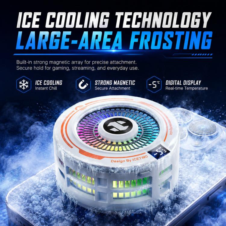 AI Mobile Phone Cooler Magnetic Semiconductor Radiator with Temperature Display & RGB Light With Clip Black - Image 2