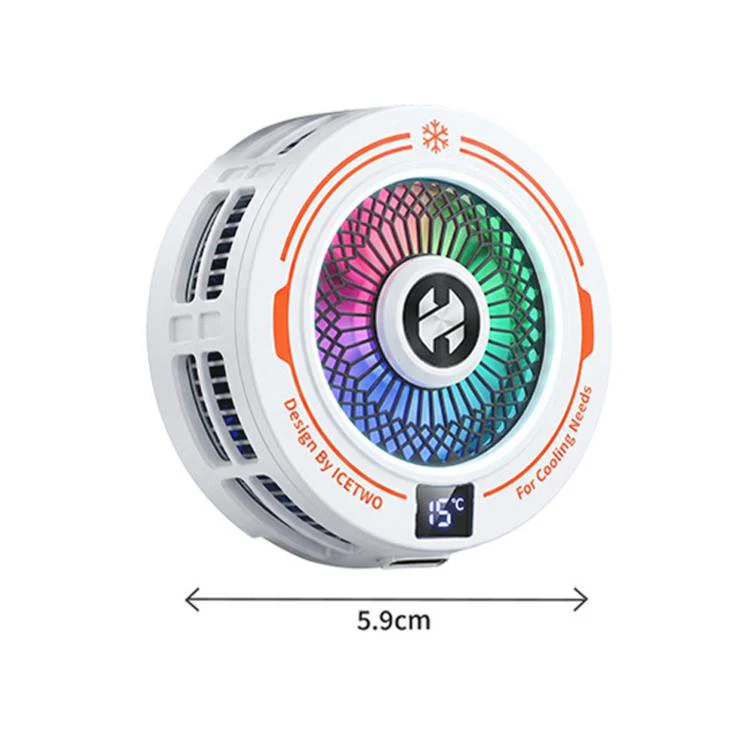 AI Mobile Phone Cooler Magnetic Semiconductor Radiator with Temperature Display & RGB Light With Clip White - Image 8