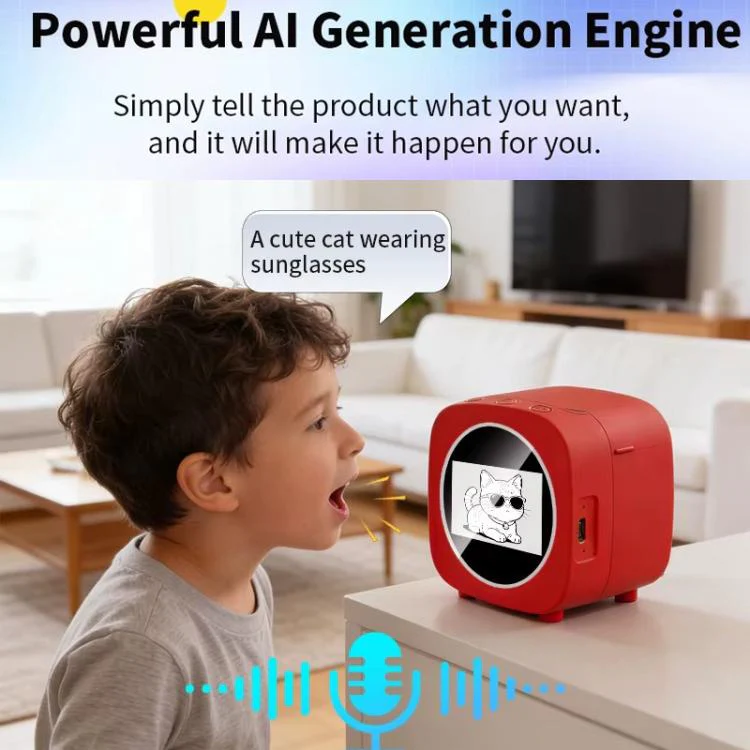 AI Thermal Printer With Voice-To-Image Generation 6 Creative Modes & 2.4-Inch HD Screen For Kids(Red) - Image 3
