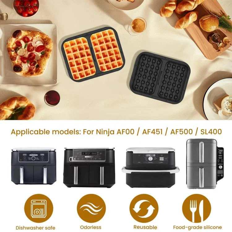 Air Fryer Waffle Mold Baking Pan Silicone Liner For Ninja AF400 / AF451 / AF500 / SL400 Models(Gray) - Image 4
