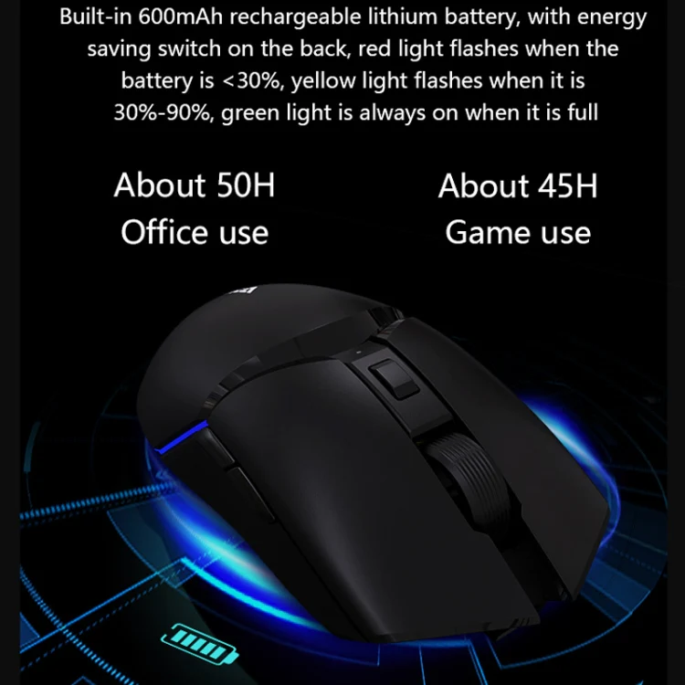 Ajazz I309Pro 1600 DPI 8 Keys Dual Mode Gaming Wireless Bluetooth Mouse(Black) - Image 5