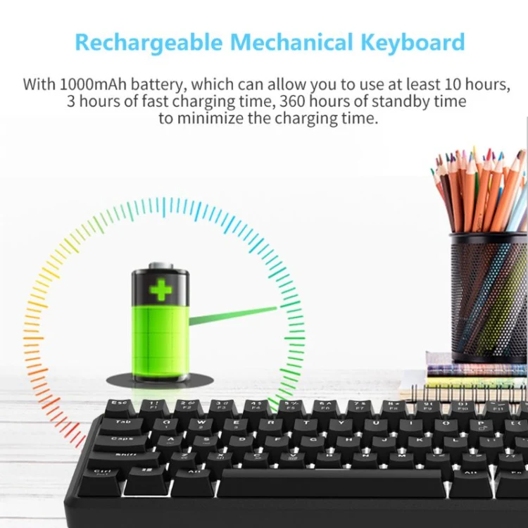 Ajazz K680T Mini USB Wired Dual-mode Charging 68-keys Laptop Bluetooth Mechanical Keyboard, Cable Length: 1.6m, Style:Black Shaft(Black) - Image 4