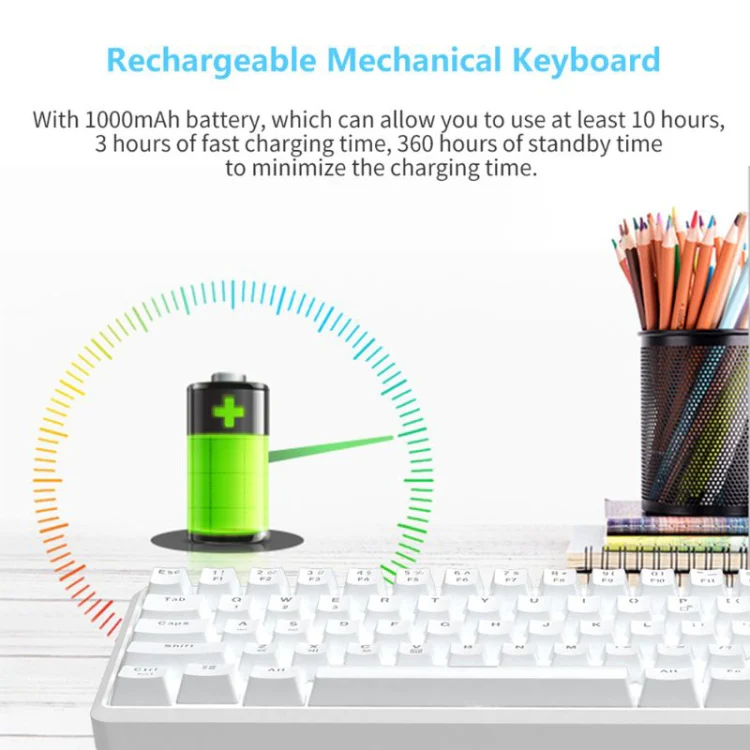 Ajazz K680T Mini USB Wired Dual-mode Charging 68-keys Laptop Bluetooth Mechanical Keyboard, Cable Length: 1.6m, Style:Black Shaft(White) - Image 5
