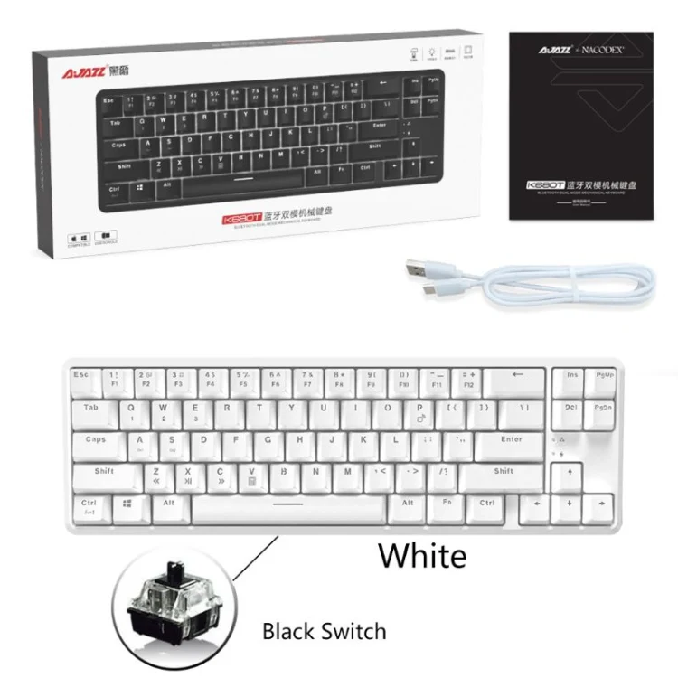 Ajazz K680T Mini USB Wired Dual-mode Charging 68-keys Laptop Bluetooth Mechanical Keyboard, Cable Length: 1.6m, Style:Black Shaft(White) - Image 7