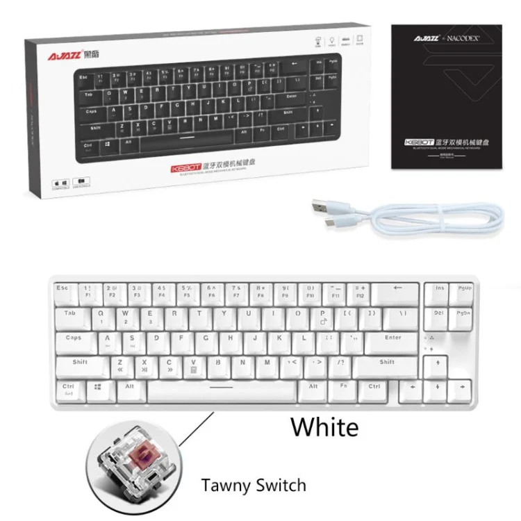 Ajazz K680T Mini USB Wired Dual-mode Charging 68-keys Laptop Bluetooth Mechanical Keyboard, Cable Length: 1.6m, Style:Tea Shaft(White) - Image 7