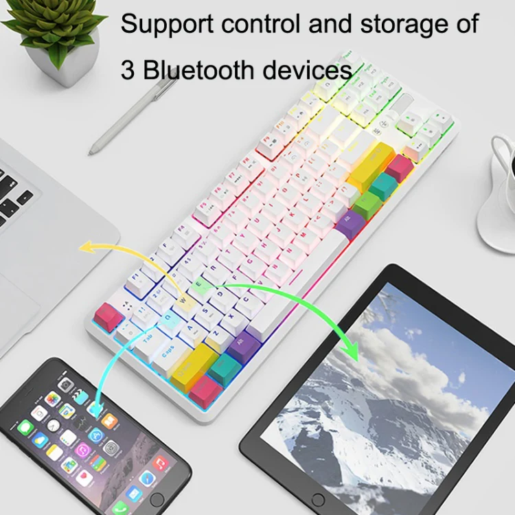 Ajazz K870T 87-Key Hot Swap Bluetooth/Wired Dual Mode RGB Backlight Office Game Mechanical Keyboard Green Shaft (Black) - Image 13