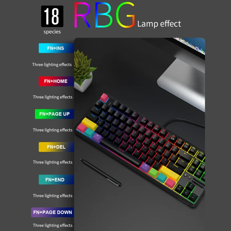 Ajazz K870T 87-Key Hot Swap Bluetooth/Wired Dual Mode RGB Backlight Office Game Mechanical Keyboard Tea Shaft (Black) - Image 11